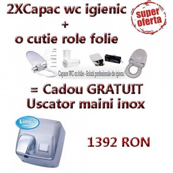 Cadou uscator de maini inox la 2 capace wc igienice + o cutie role igienice